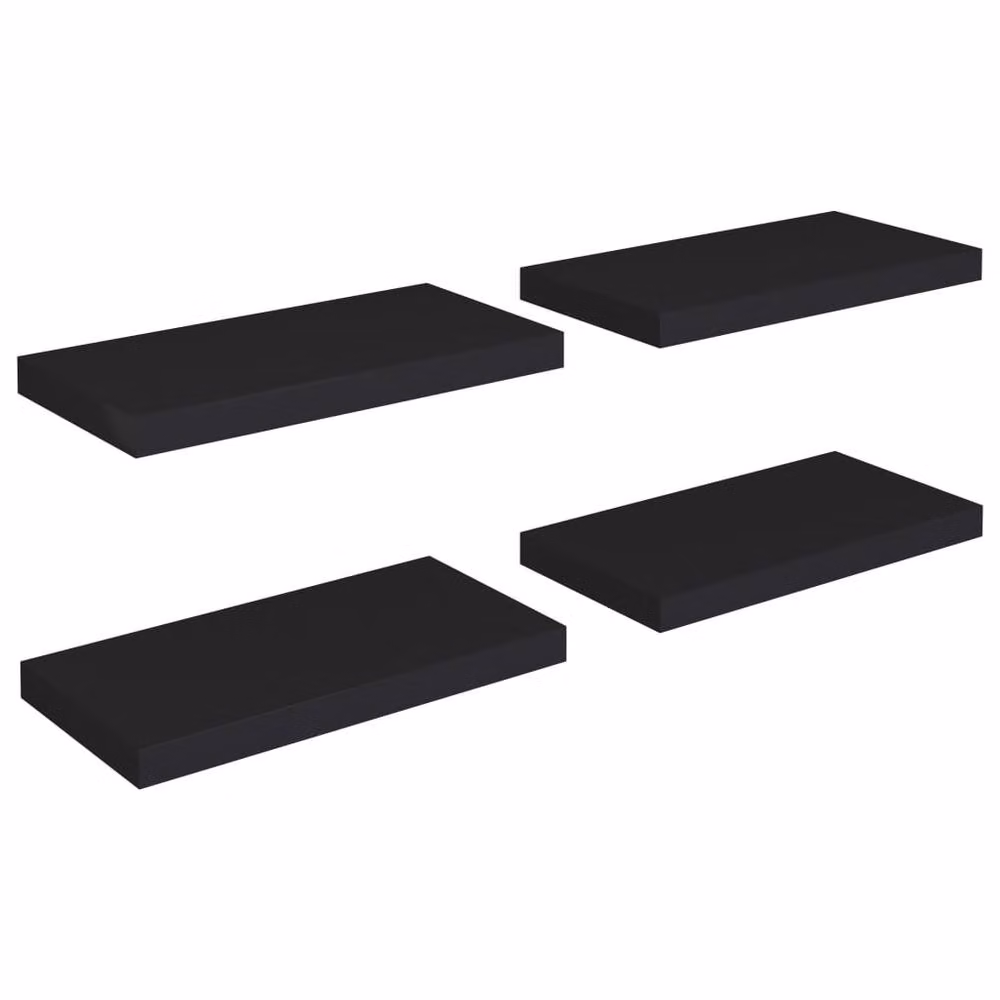 Berkfield Home Set of 4 Durable Floating Wall Shelves in Black MDF, W/D/H: 50 x 23 x 3.8 cm – 3