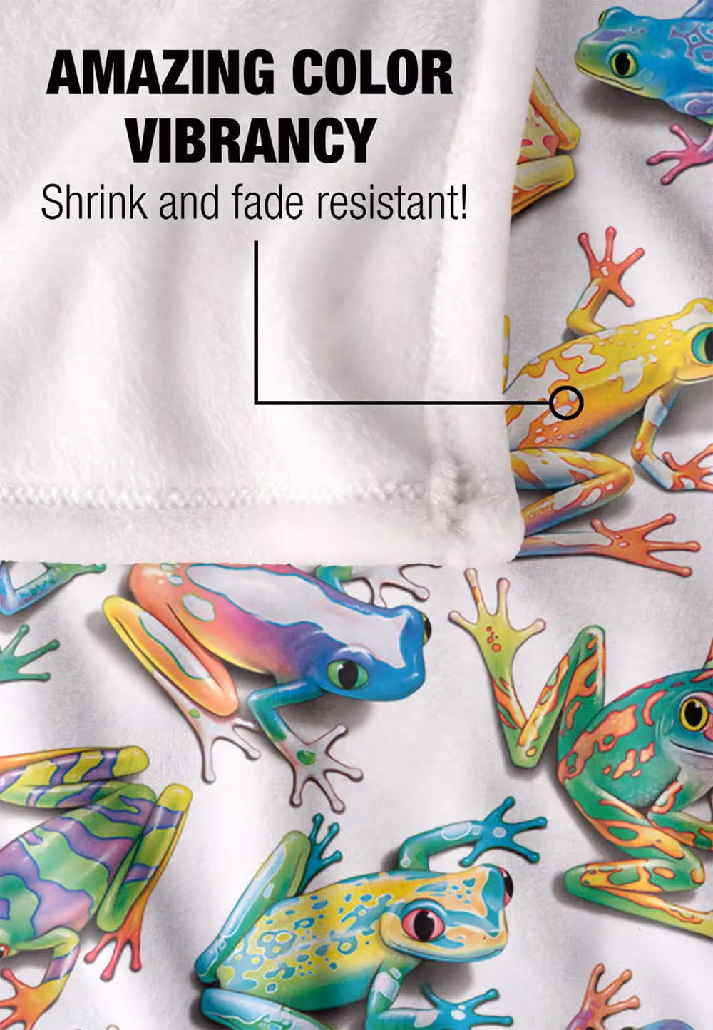 JQ Licensing Royce Mcclure Sticky Fingers Frog Pattern Super Soft Fleece Throw Blanket, White and Multicolour, W/D/H: 152 x 127 cm – 2