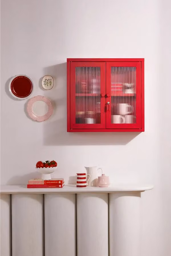 Mustard Made The Kit Poppy Red Wall Mounted Cabinet with Glass Doors and Internal Shelves W/D/H: 60 x 18 x 57 cm – 3