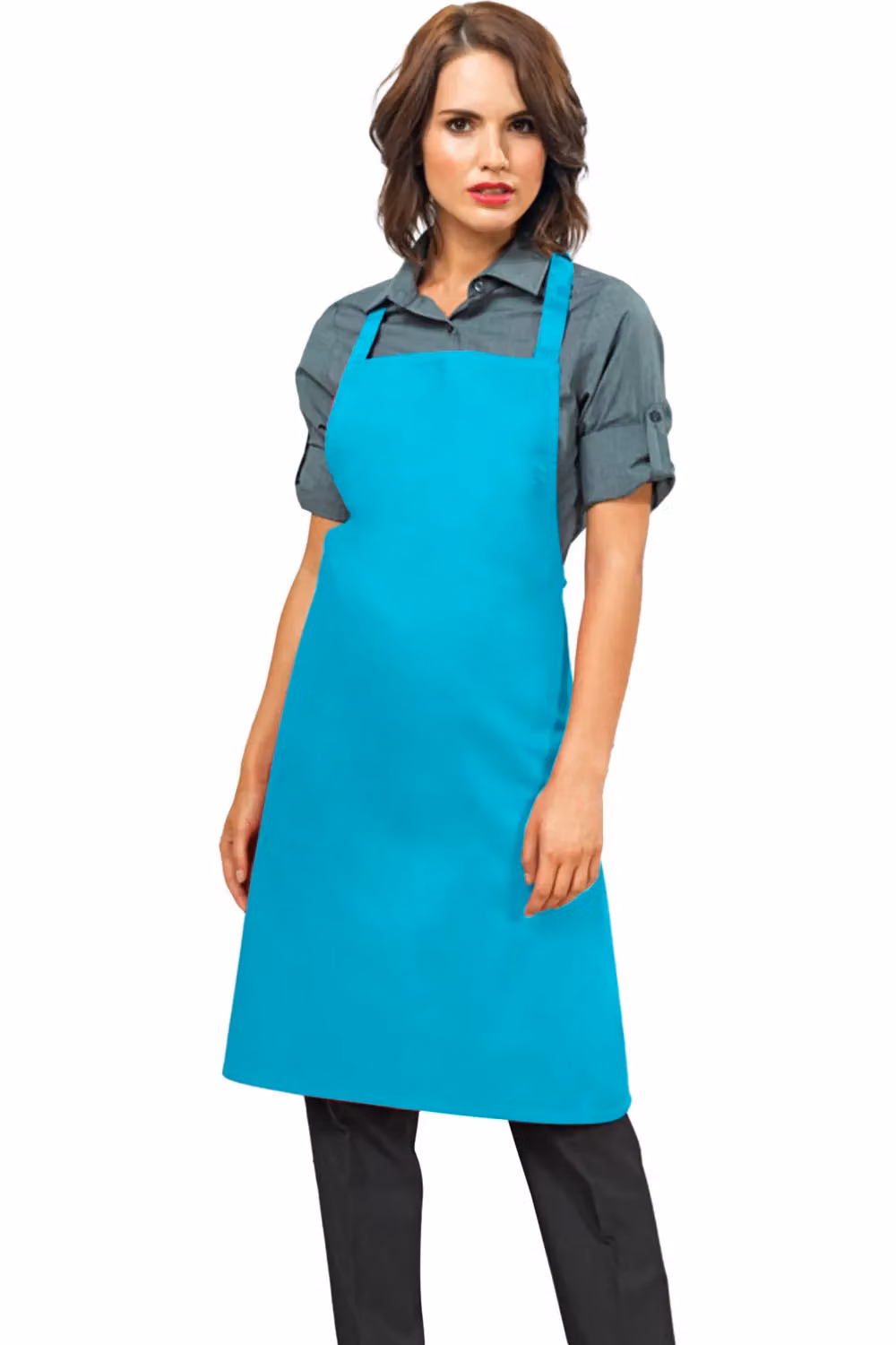 Premier Slim Cotton Workwear Apron in Turquoise (No Pocket) – 2