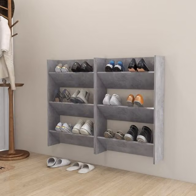 Berkfield Home Wall Mounted Shoe Cabinets, 2 Piece Set, Concrete Grey, W/D/H: 60 x 18 x 90 cm