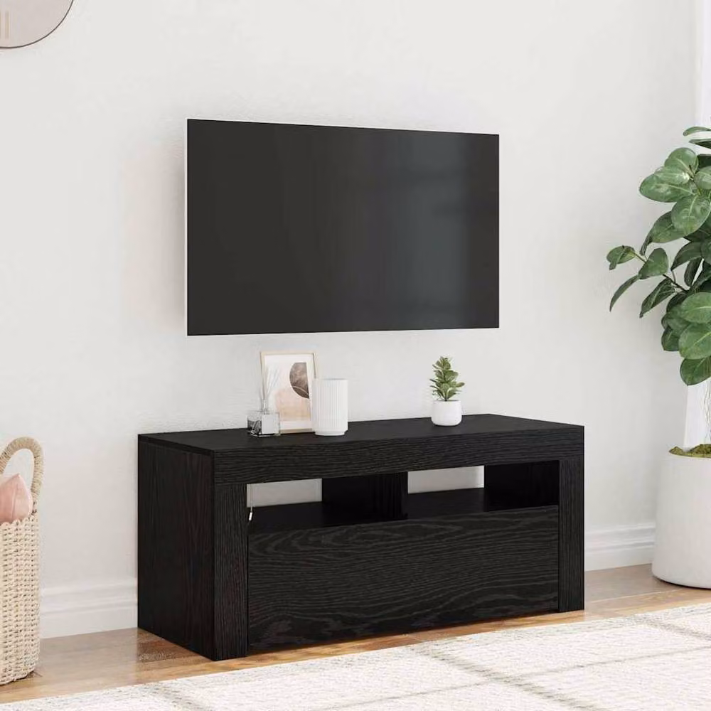 Berkfield Home Modern Black Oak TV Cabinet with LED, W/D/H: 90 x 35 x 40 cm – 2
