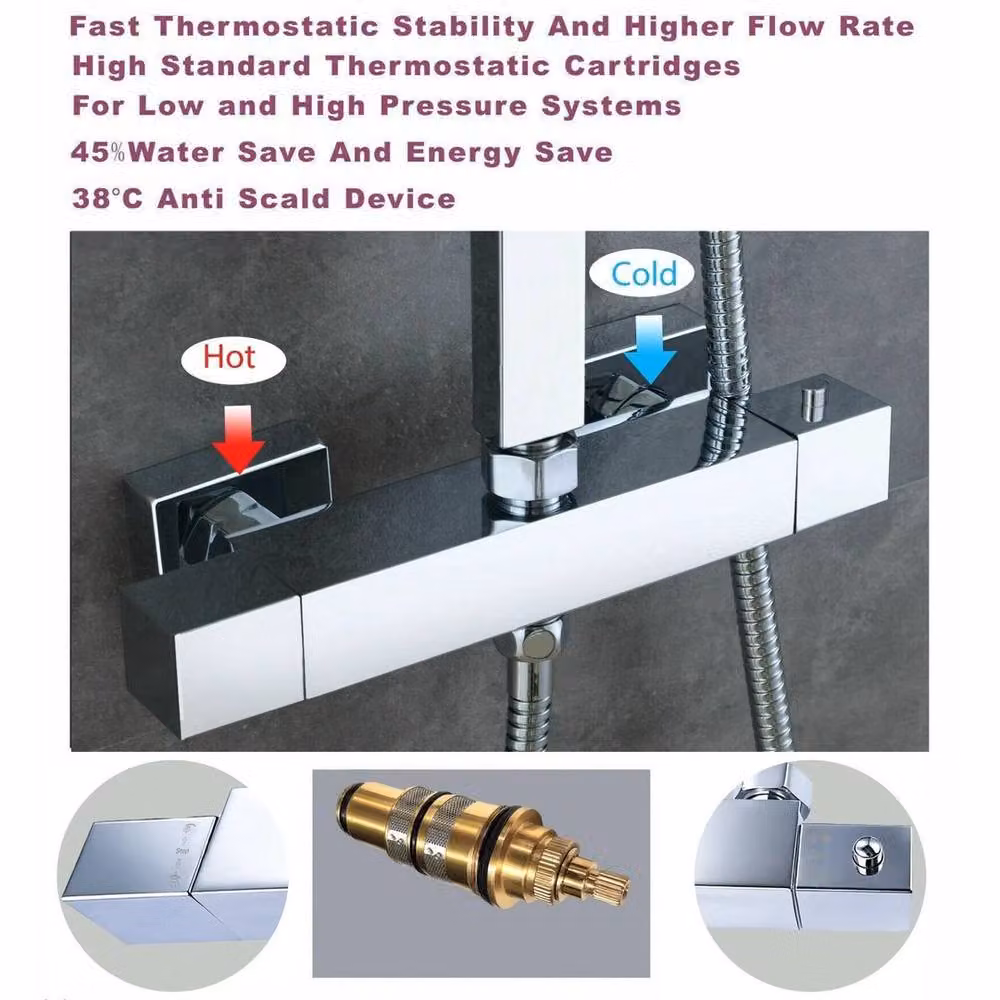 PAWNORA Built-in Thermostatic Twin Bathroom Mixer Shower in Silver Chrome – 4