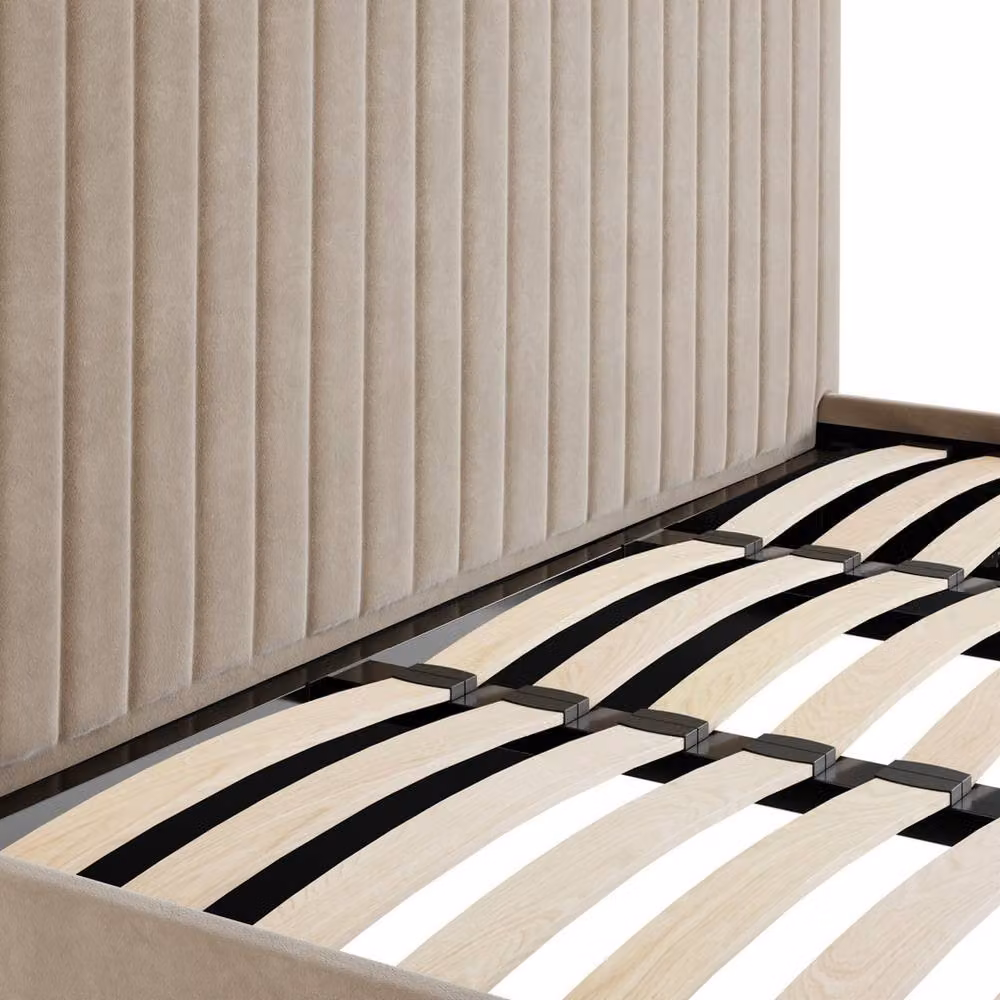 Lemon Pavilion Furniture Berlin Tall Ottoman Bed Frame in Beige Velvet, Super King Size, W/D/H: 160 x 200 x 124 cm – 4