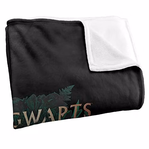 Warner Brothers Harry Potter Hogwarts Green and Gold Floral Crest Fleece Throw Blanket, W/D/H: 152 x 127 cm, White – 2