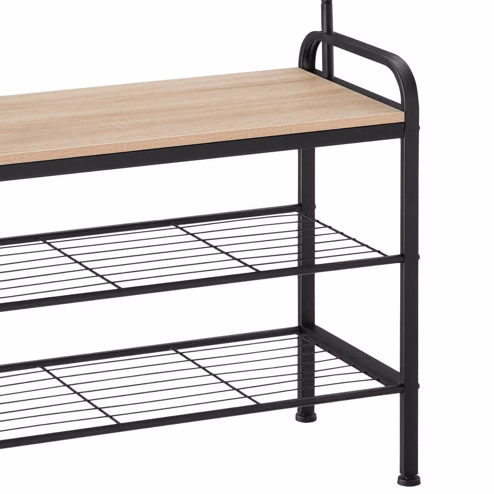 tectake Wichita Industrial Hall Tree with Bench and Dual Hook and Rail Matrix in Brown, Width: 85.5 cm – 6