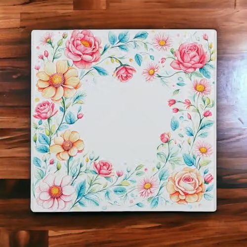 Purely Home Floral Square Glass Worktop Protector with Non-Slip Feet, Multicolour and White, W/D/H: 30 x 30 x 1 cm – 2
