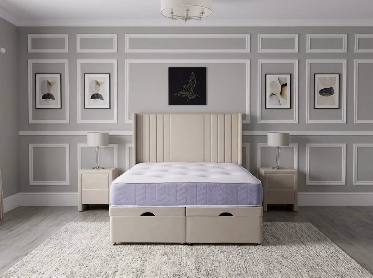 Prague Divan Bed by Beds NK Ltd in Beige Upholstered Fabric with Drawers