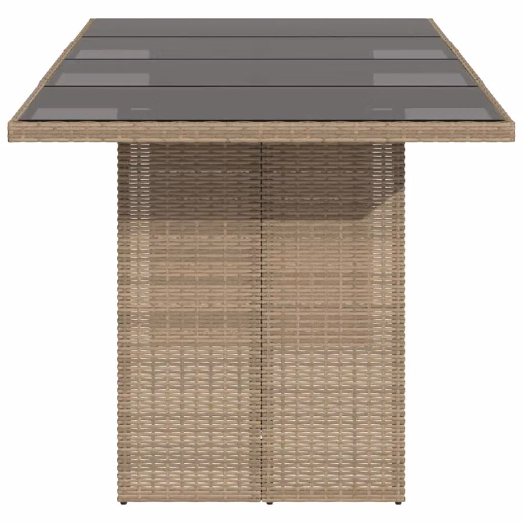 Berkfield Home Modern Poly Rattan Garden Table with Glass Top, Beige, W/D/H: 190 x 80 x 74 cm – 3