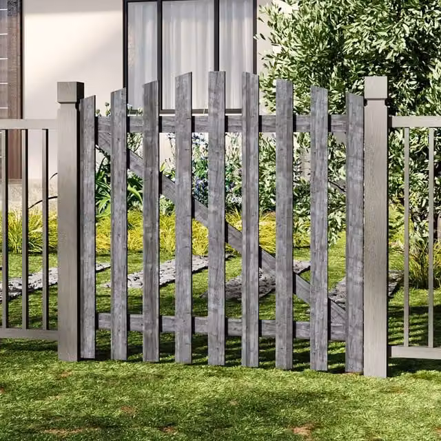 Livingandhome Solid Wood Garden Gate with Z-Shaped Structure in Grey, Height: 120 cm