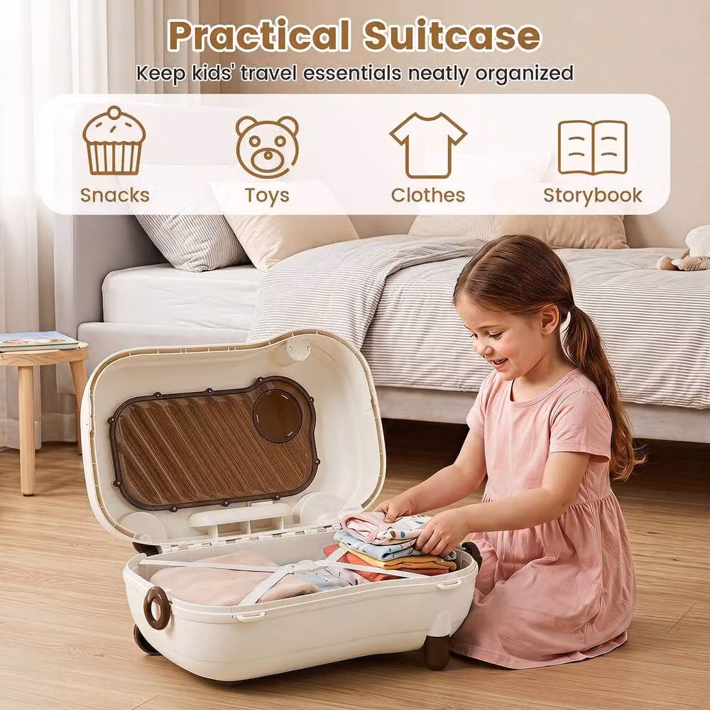 Costway White Lightweight Portable Ride-on Luggage Suitcase with Retractable Pedal – 5
