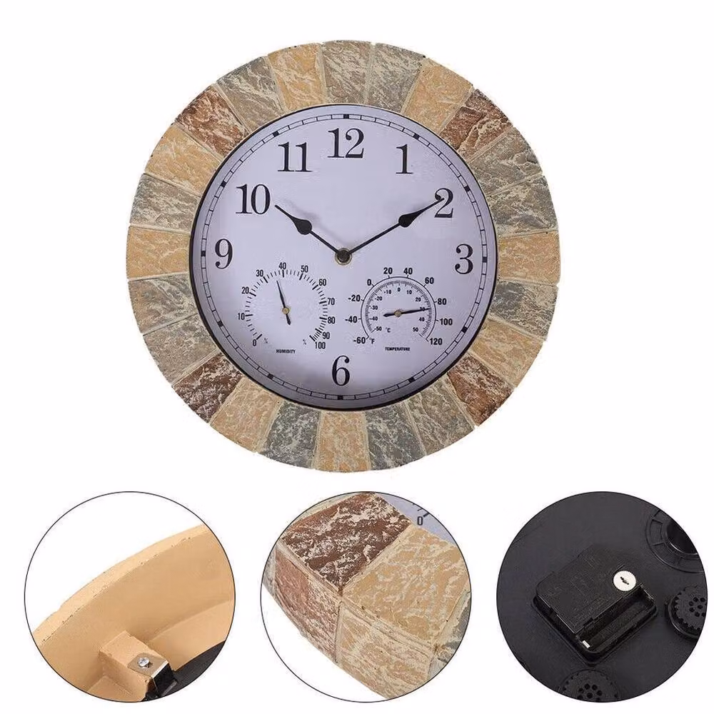 PAWNORA Grey Round Analog Outdoor Garden Wall Clock – 3