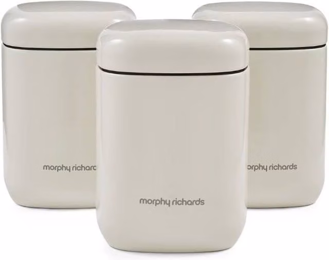 Morphy Richards Equip 3 Piece Airtight Storage Canister Set in Black, Beige and White, W/D/H: 15.5 x 10 x 10 cm