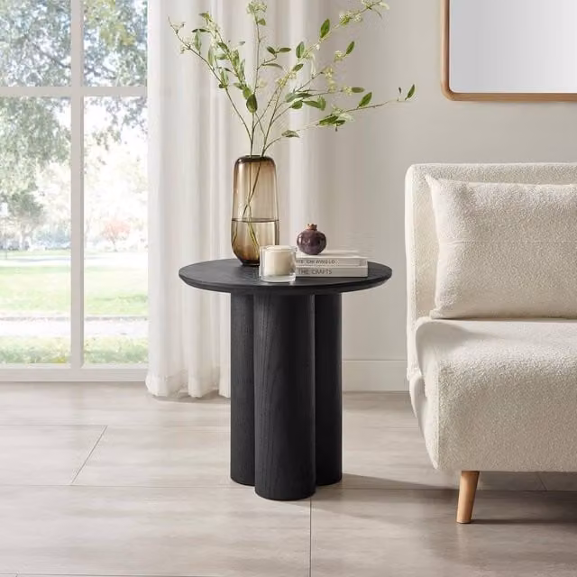 FurnitureboxUK Sutton Round Wood Veneer Side Table in Black – 1