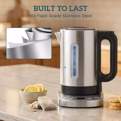 HOMCOM 1.7L Electric Kettle with Temperature Control and Keep Warm Function, Silver – 8