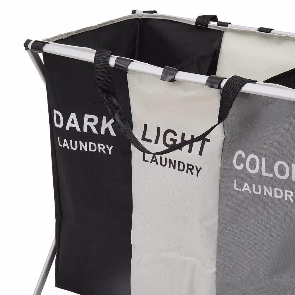 FLAVORA Collapsible Fabric Folding Laundry Basket Hamper in Grey, W: 100 cm, H: 60 cm, D: 58 cm – 5