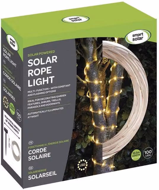 Smart Garden Products Solar Powered LED Rope Lights with 100 LEDs in Multicolour and Warm White – 3
