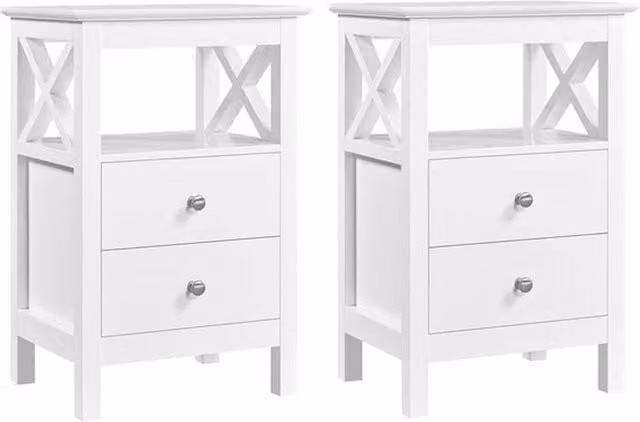 VOGREX Set of 2 White Wooden X-Frame Nightstands and Side Tables