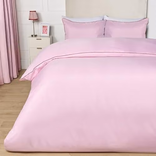 OHS King Size Microfibre Duvet Cover and Pillowcase Set with Piped Edge in Pink and Red, W/D/H: 230 x 220 x 180 cm