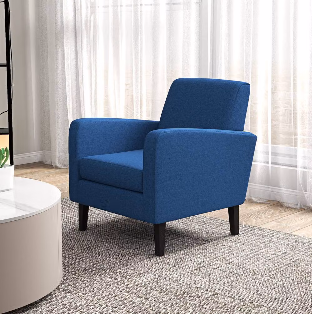 STILVORA Blue Fabric Lounge Chair with Solid Rubberwood Frame and Armrests – 2