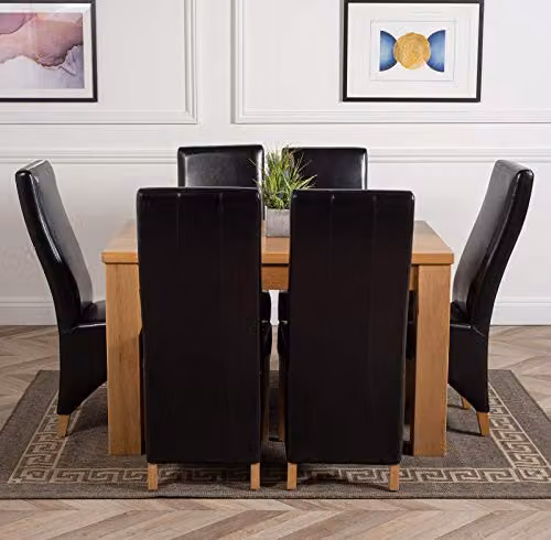 Thats Furniture Dakota Oak Dining Table and 6 Lola Black Leather Chairs Set, W: 127 cm, D: 82 cm – 2