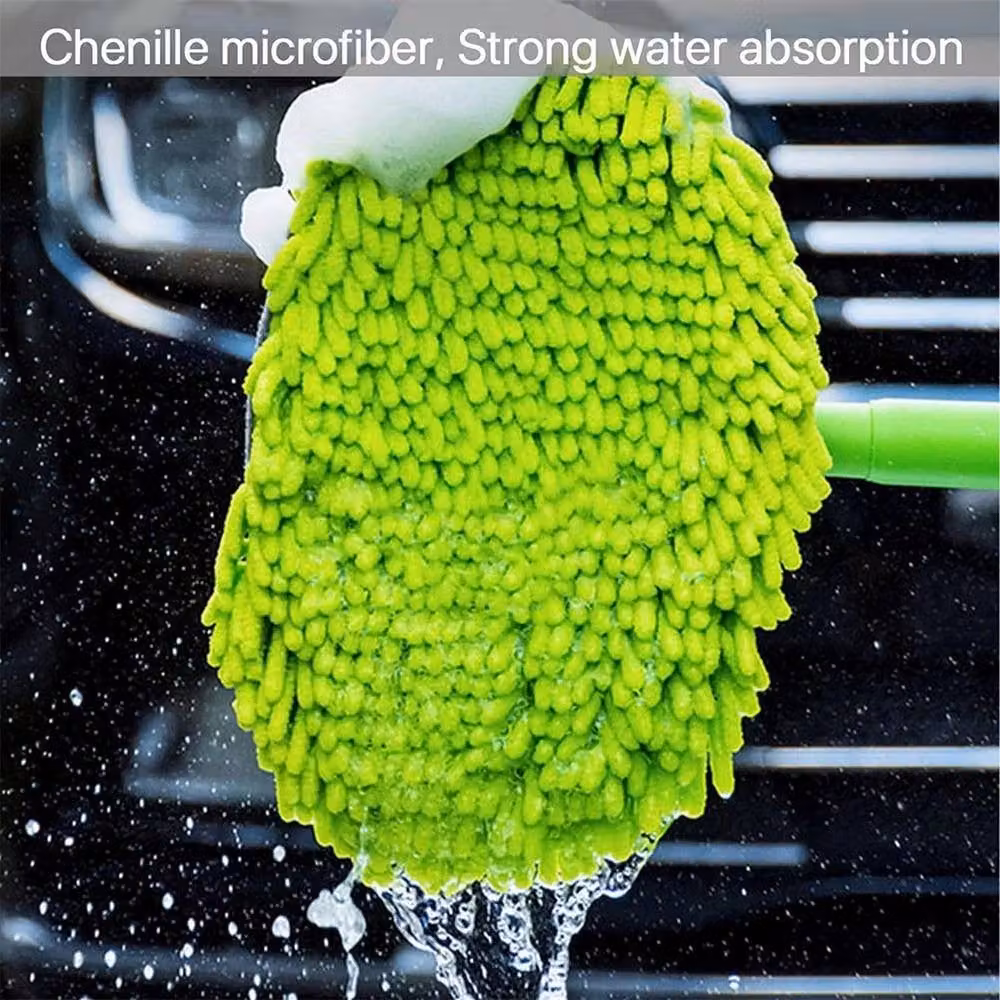 NESTLUNE Green Telescopic Long Handle Adjustable Car Wash Microfibre Mop – 3