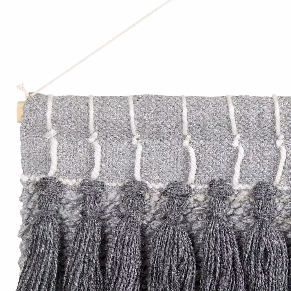 Wyld and Coco Grey Handwoven Cotton Geometric Wall Hanging with Tassels, W: 106 cm, H: 60 cm – 4