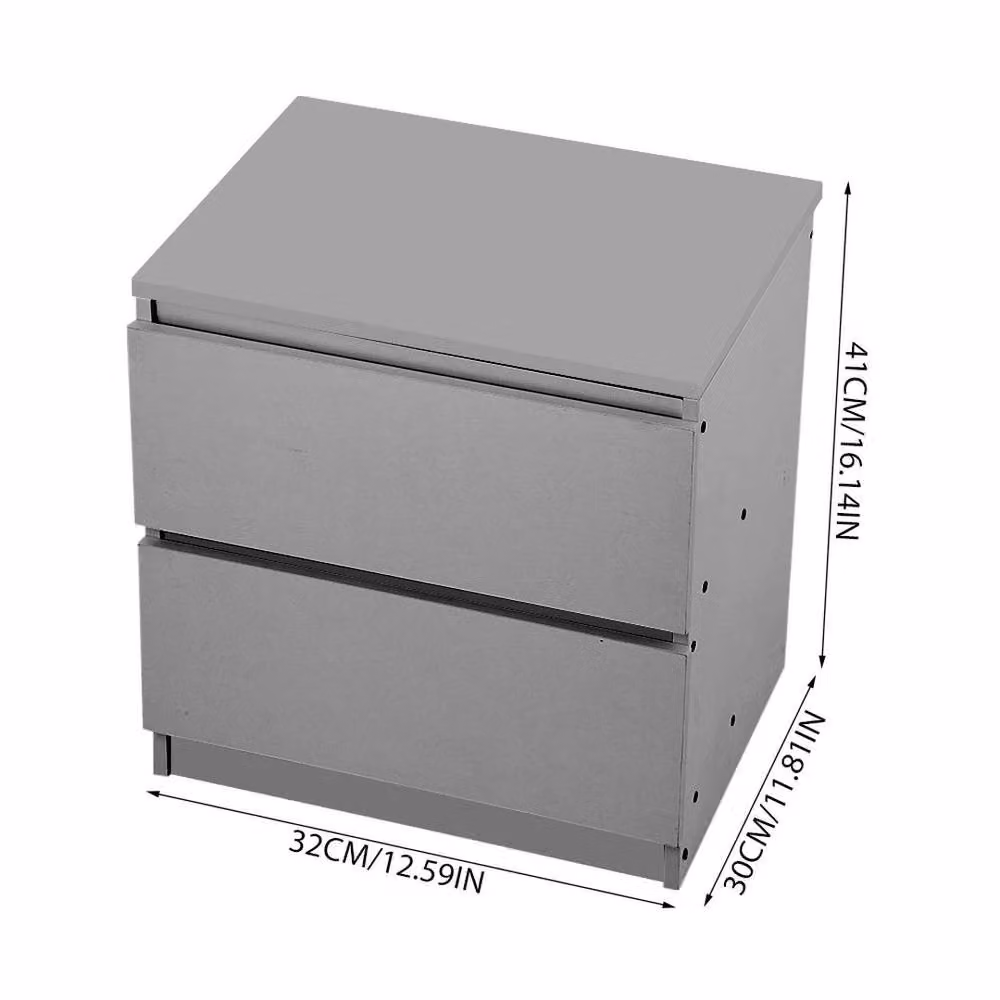 KORVIXA Modern Bedside Table Cabinet with 2 Drawers in Grey, W/D/H: 100 x 100 x 100 cm – 2