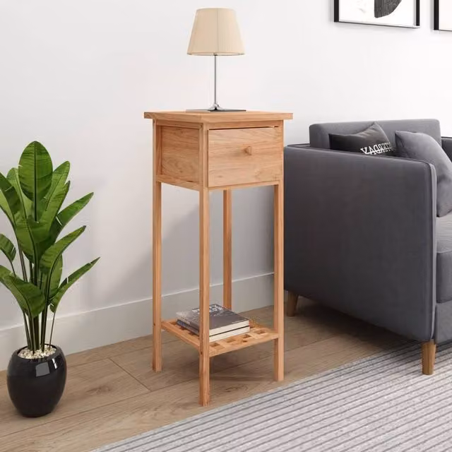 Berkfield Home Solid Wood Walnut Side Table with Drawer in Brown, W/D/H: 25 x 25 x 60 cm – 1