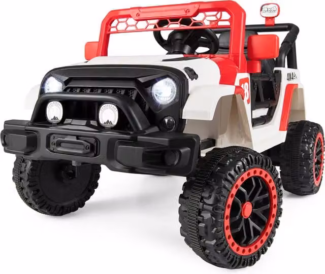 Costway 12V Electric Ride On Toy Car with Remote Control and Light and Sound Effects in Red and White