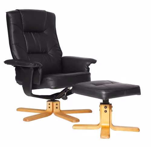 Alphason Drake Black Reclining Chair and Footstool Set in Synthetic Leather – 1