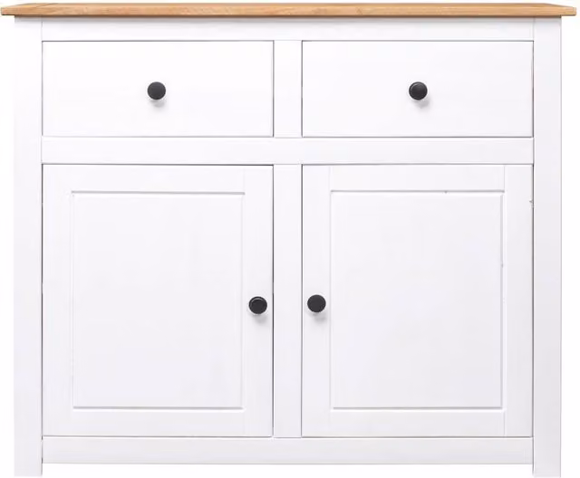 Berkfield Home Panama Range White Lacquered Solid Pinewood Sideboard W/D/H: 93 x 40 x 80 cm