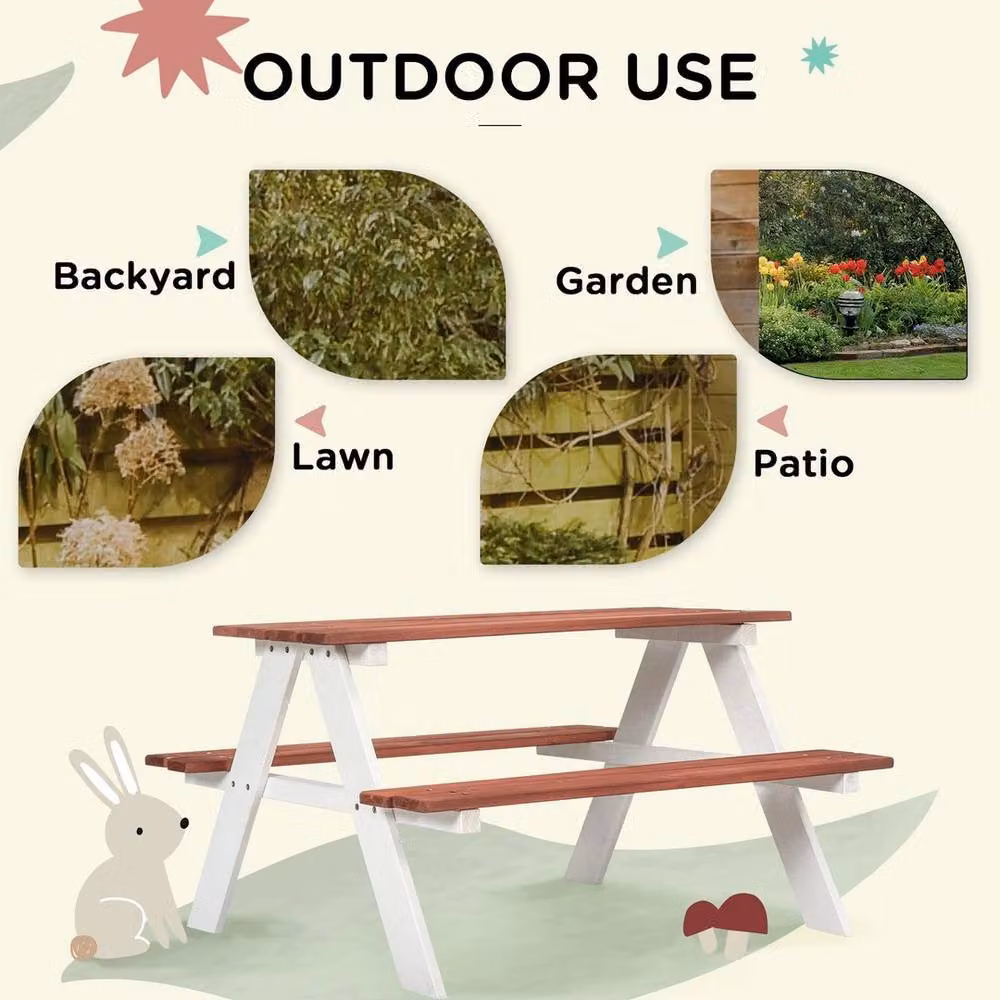 EONLION Brown Wooden Table and Bench Set – 4