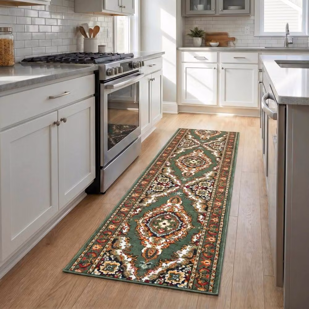 Bravich LTD Texas Medallion Traditional Hallway Runner Rug, Green, W: 60 cm, L: 360 cm – 2