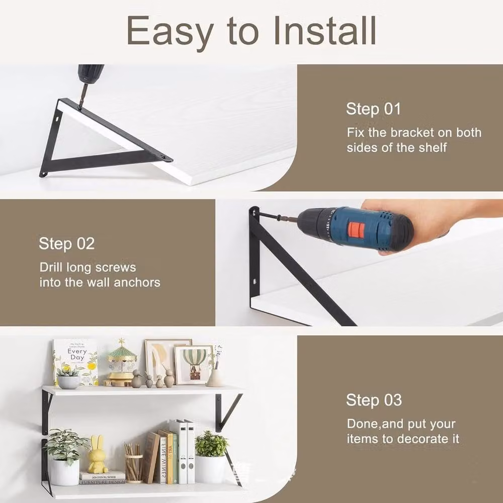 SPETLEK White Matt Floating Wall Shelves, Depth: 30.48 cm – 2