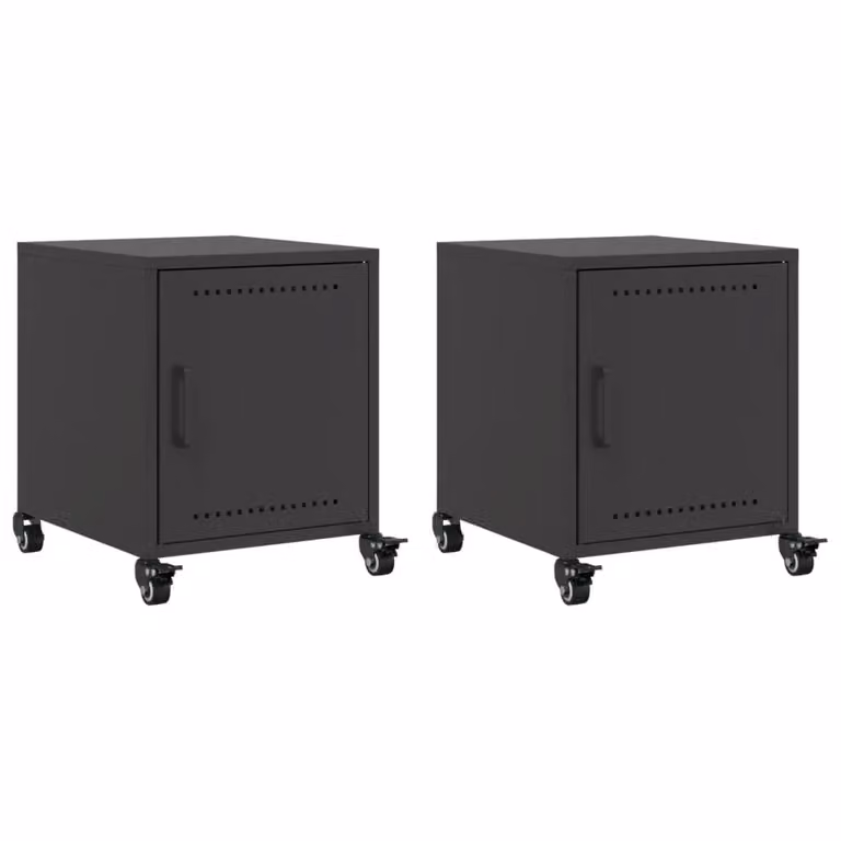 Berkfield Home Set of 2 Black Metal Bedside Cabinets W/D/H: 36 x 39 x 43.5 cm