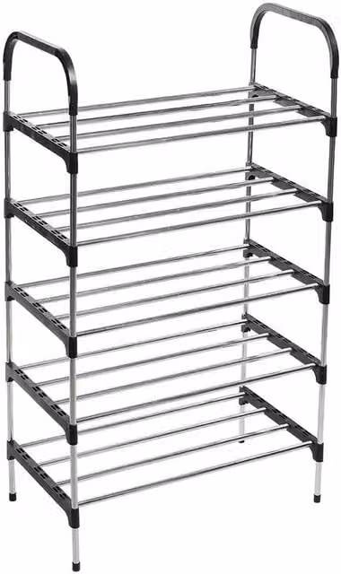 KORVIXA 5-Tier Heavy Duty Metal Shoe Rack in Black, W/D/H: 100 x 100 x 100 cm – 1