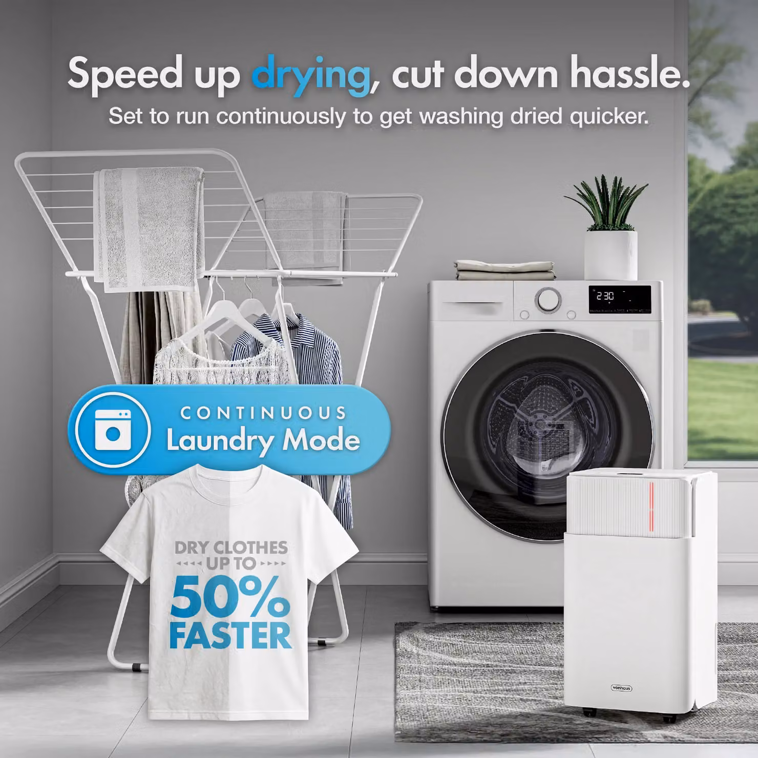 VonHaus White Dehumidifier with 12L/Day Capacity and 2L Water Tank – 2