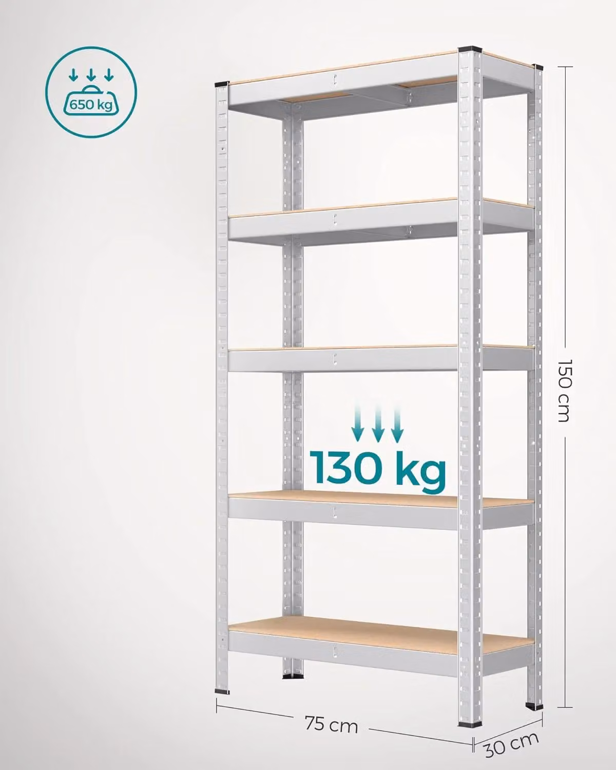 SONGMICS Set of 2 Freestanding Garage Shelving Units with 5 Adjustable Shelves in Silver and Rustic Wood – 3