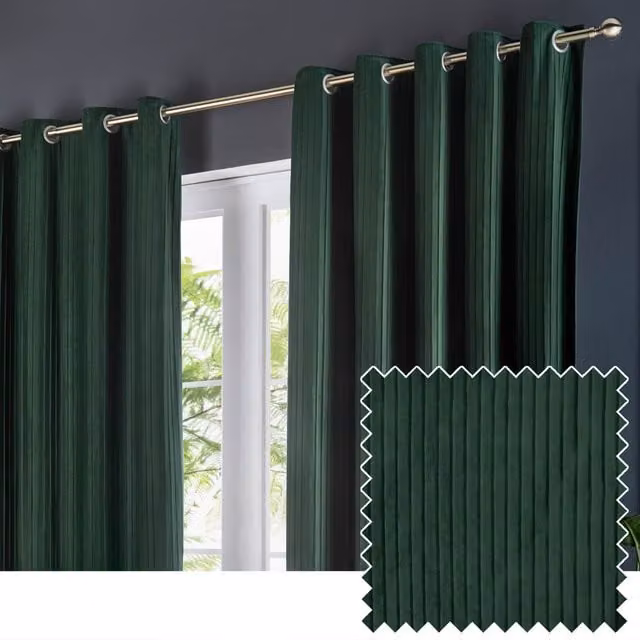 Make It A Home Corinthian Velvet Room Darkening Eyelet Curtains, Green, W: 137 cm, H: 117 cm