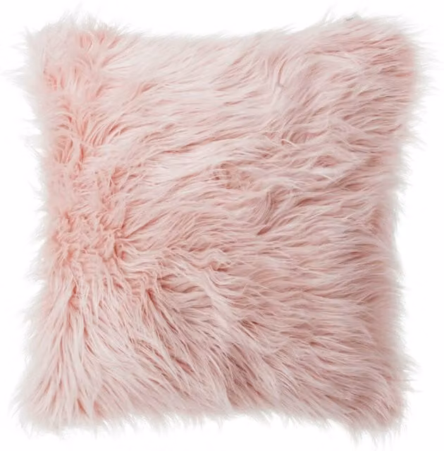 Livingandhome Square Fluffy Faux Fur Cushion Cover, Pink, W/D/H: 45 x 45 x 1 cm