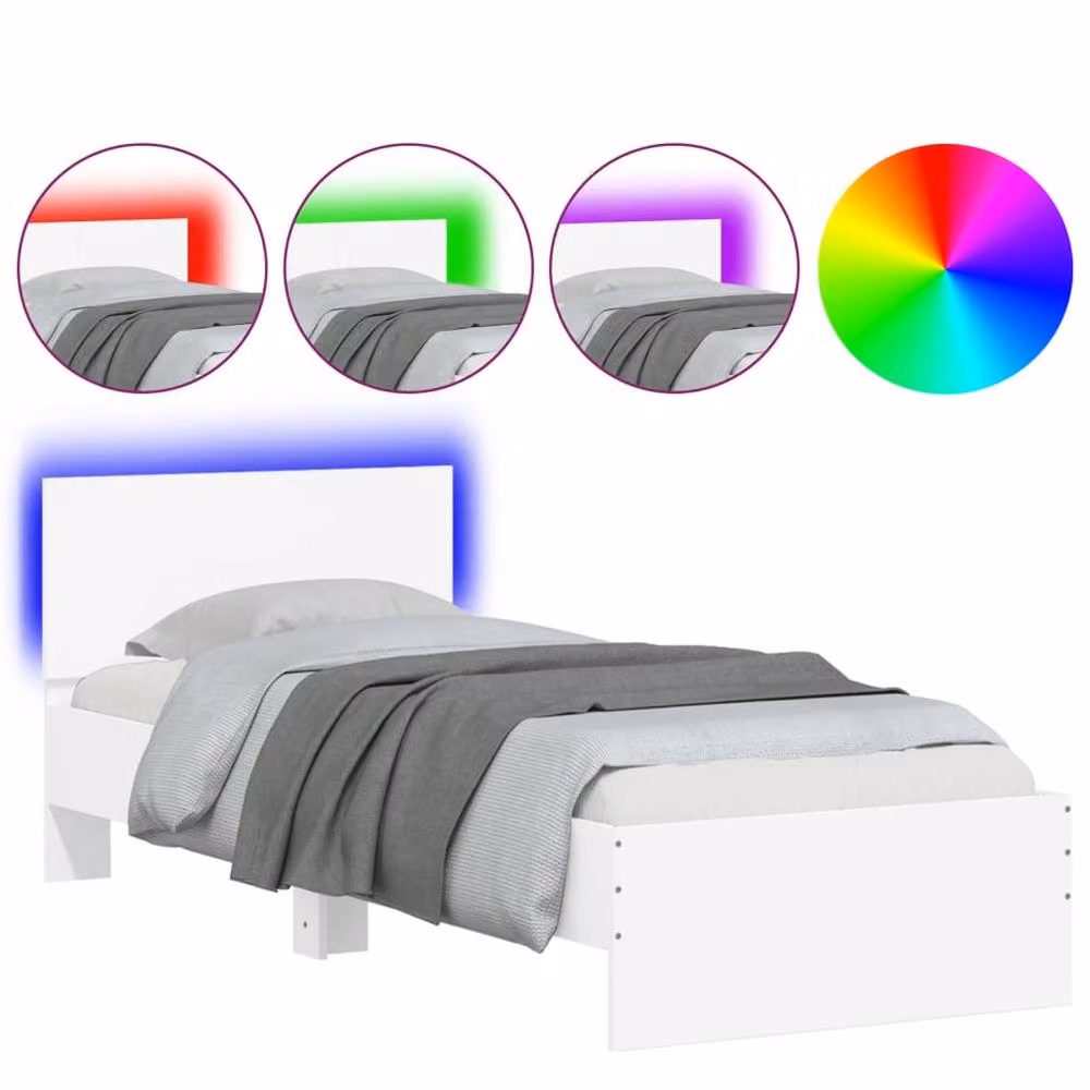 Berkfield Home Durable Engineered Wood Bed Frame with Under-Bed LED Lighting, White, W/D/H: 90 x 200 x 70 cm – 2