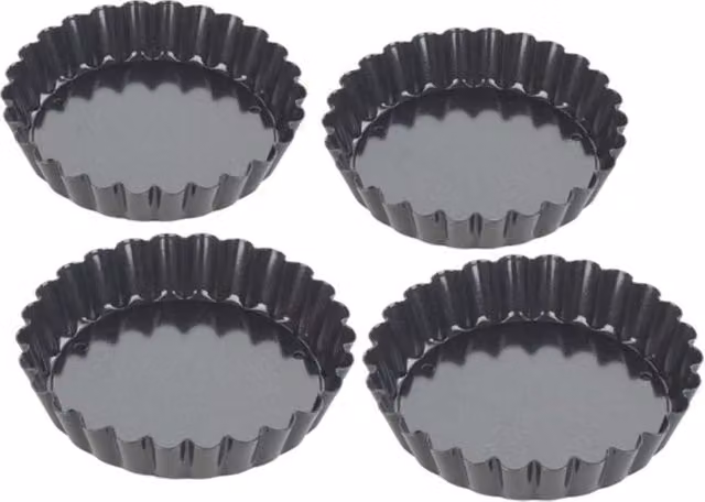 Tala Set of 4 Non-Stick Round Tartlet Tins, Black, 10 cm