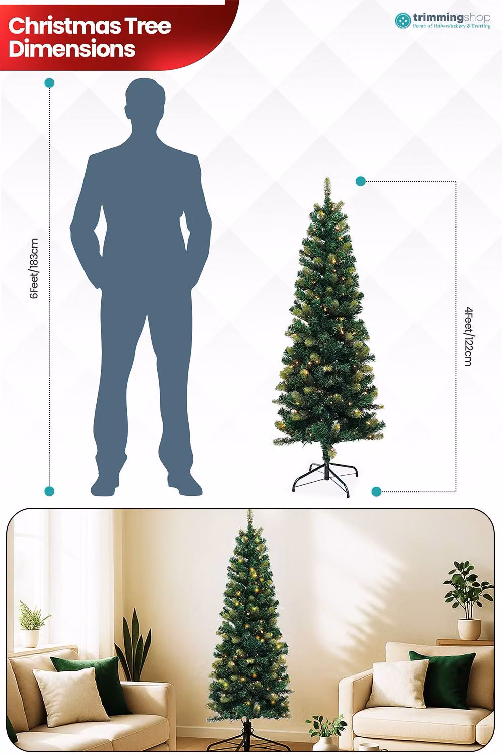 Neel Blue Pre-Lit Artificial Slim Green Christmas Tree with Warm LEDs, Height: 121.92 cm – 2