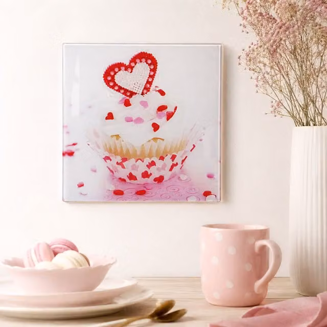 Orsina Pink and White Cupcake Glass Print Canvas Tabletop Decor