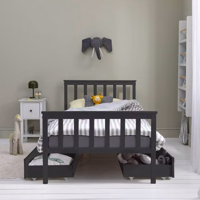 Nöa and Nani Otis Single Bed Frame with 2 Storage Drawers, Anthracite Grey, W/D/H: 90 x 190 cm