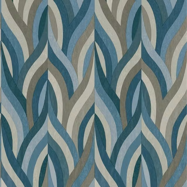 Holden Decor Blue and Brown Geometric Botanical Vinyl Wallpaper Roll