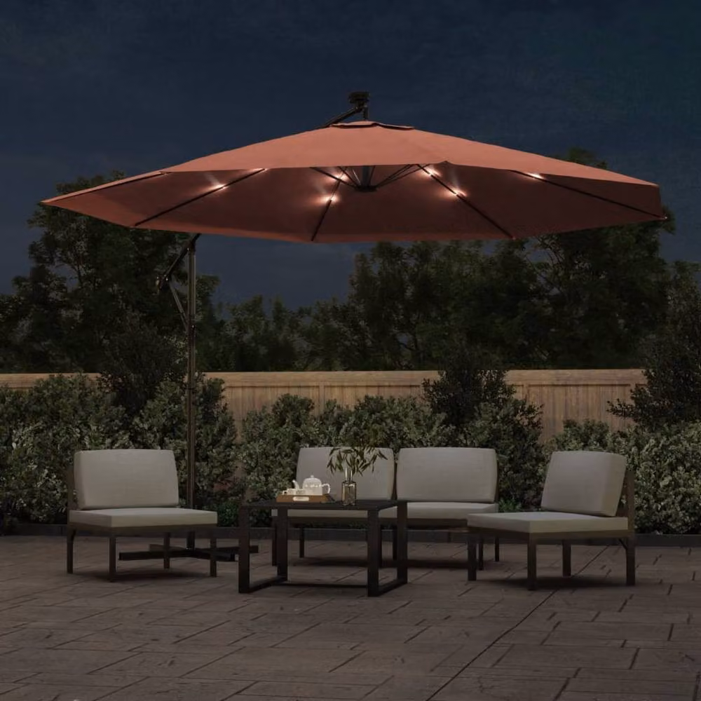 Berkfield Home Cantilever Umbrella with LED Lights in Terracotta Brown, Diameter: 350 cm – 3