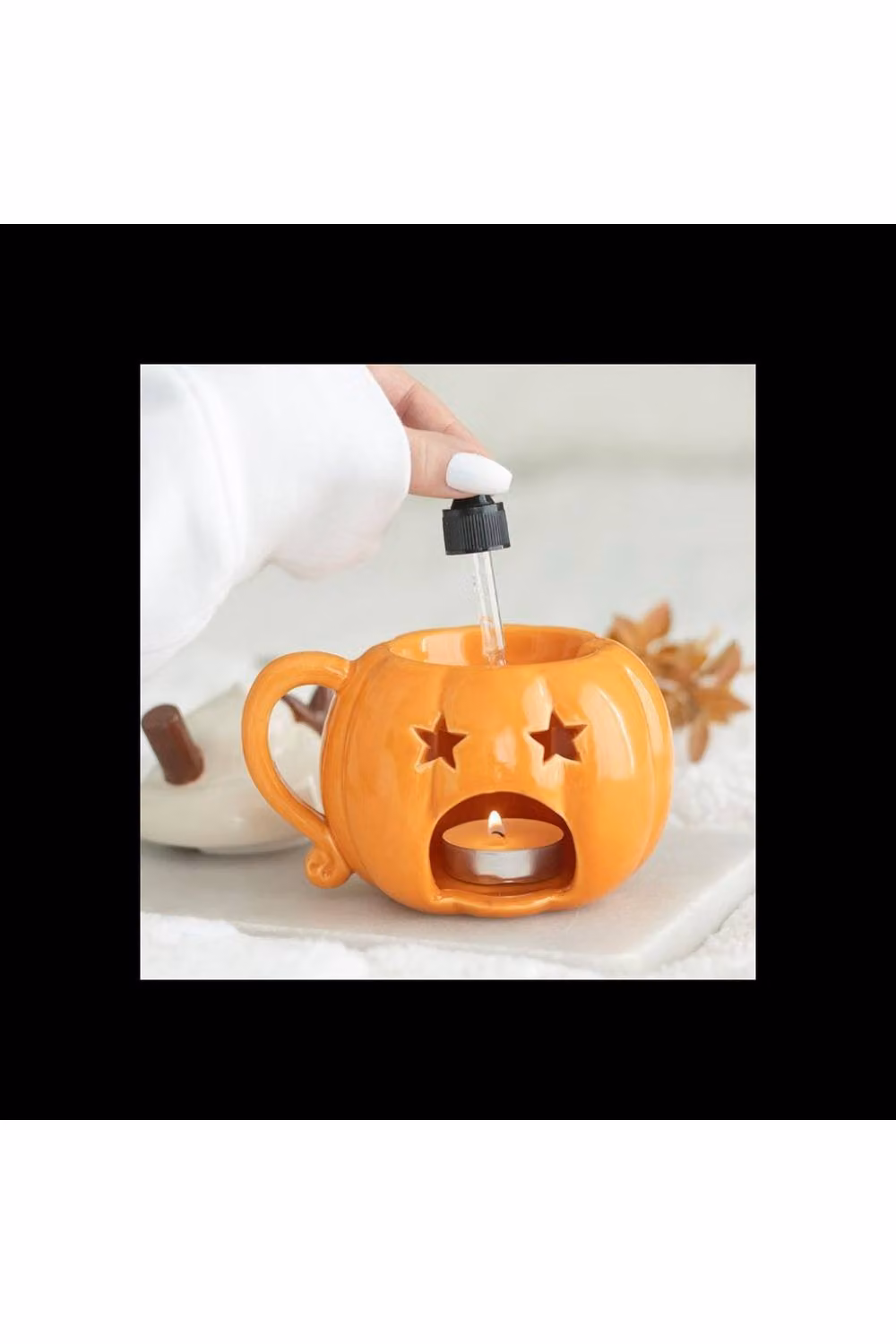 KDMD Pumpkin Cream Lidded Ceramic Oil Burner and Wax Warmer with Tealight in Orange – 2