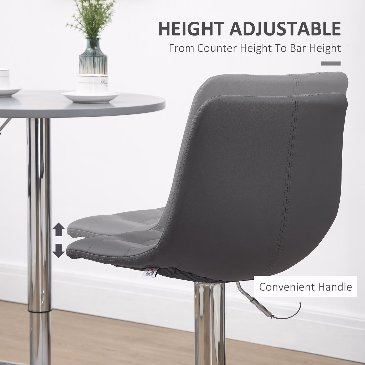 HOMCOM Set of 2 Grey Modern Adjustable Bar Chairs with 360 Degree Swivel and Footrest – 4